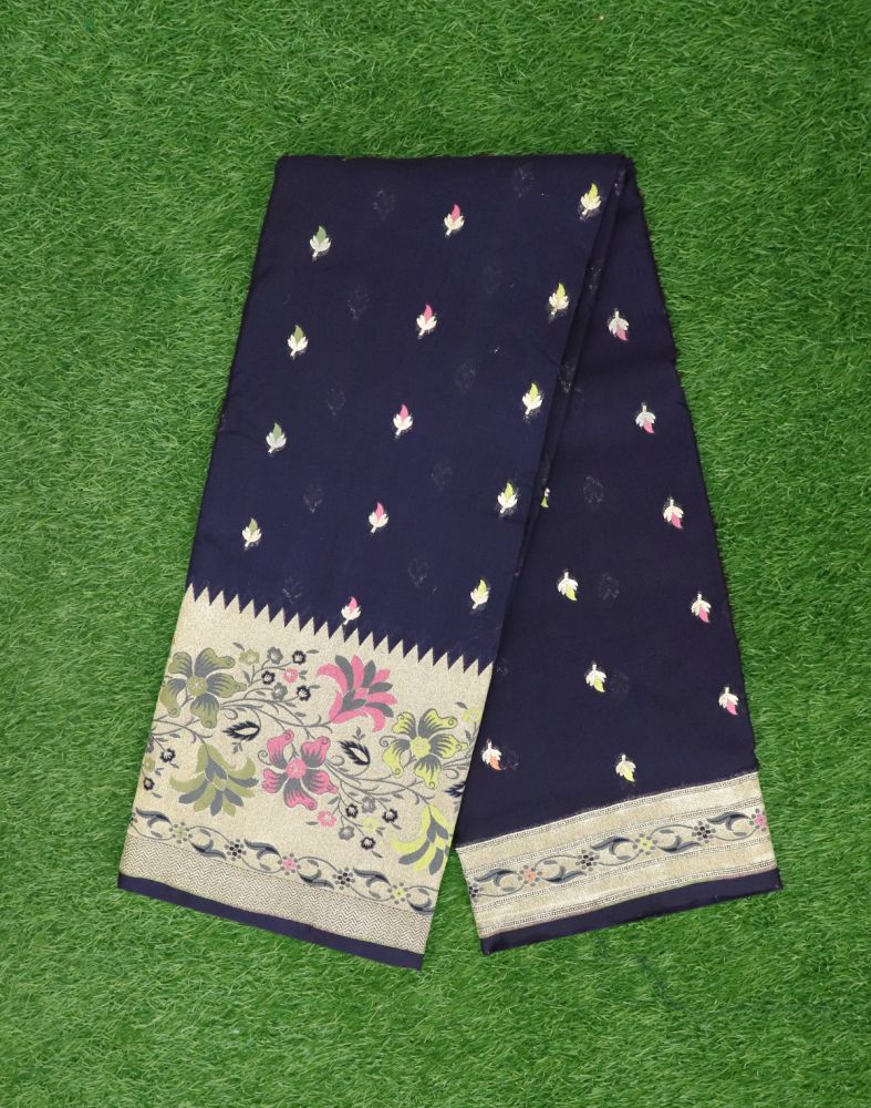 Navy Blue Coloured Weave Semi Georgette Saree