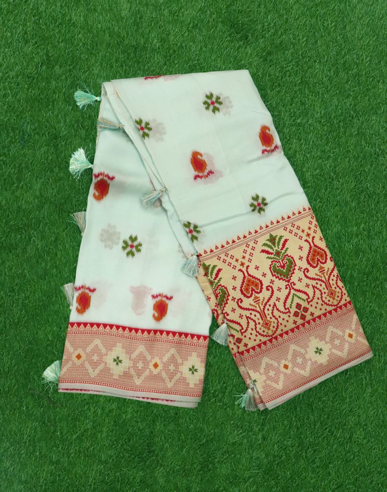 Light Blue Paisley Weave Chiniya Silk Saree