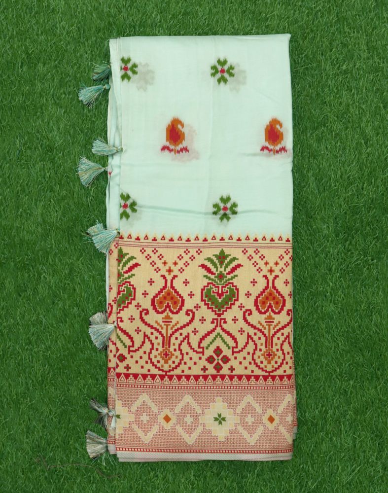 Light Blue Paisley Weave Chiniya Silk Saree