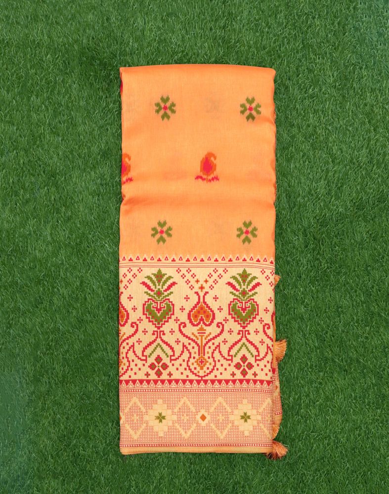 Orange Paisley Weave Chiniya Silk Saree