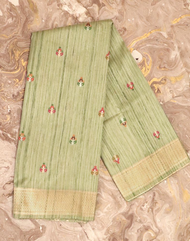 Light Green Floral Butta Weave Saree