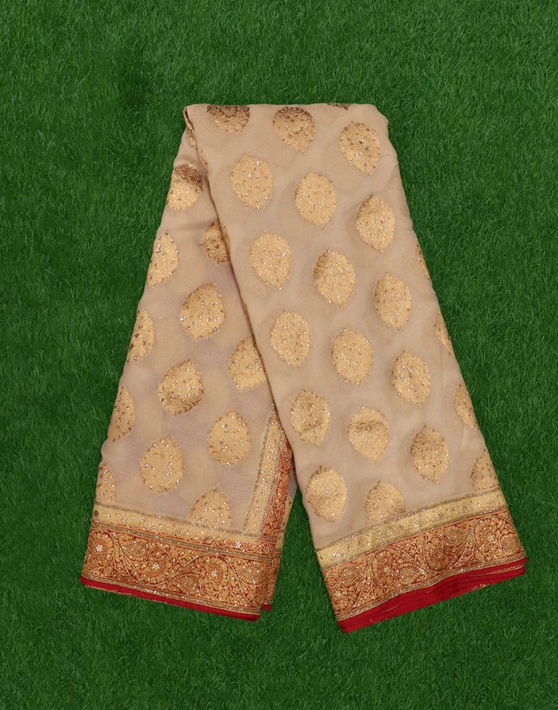 Cream Coloured Floral Stones Work Georgette Saree