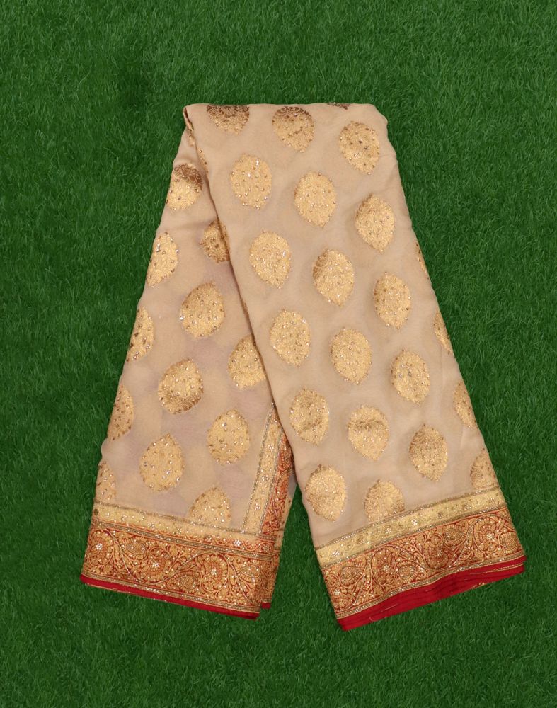 Cream Coloured Floral Stones Work Georgette Saree