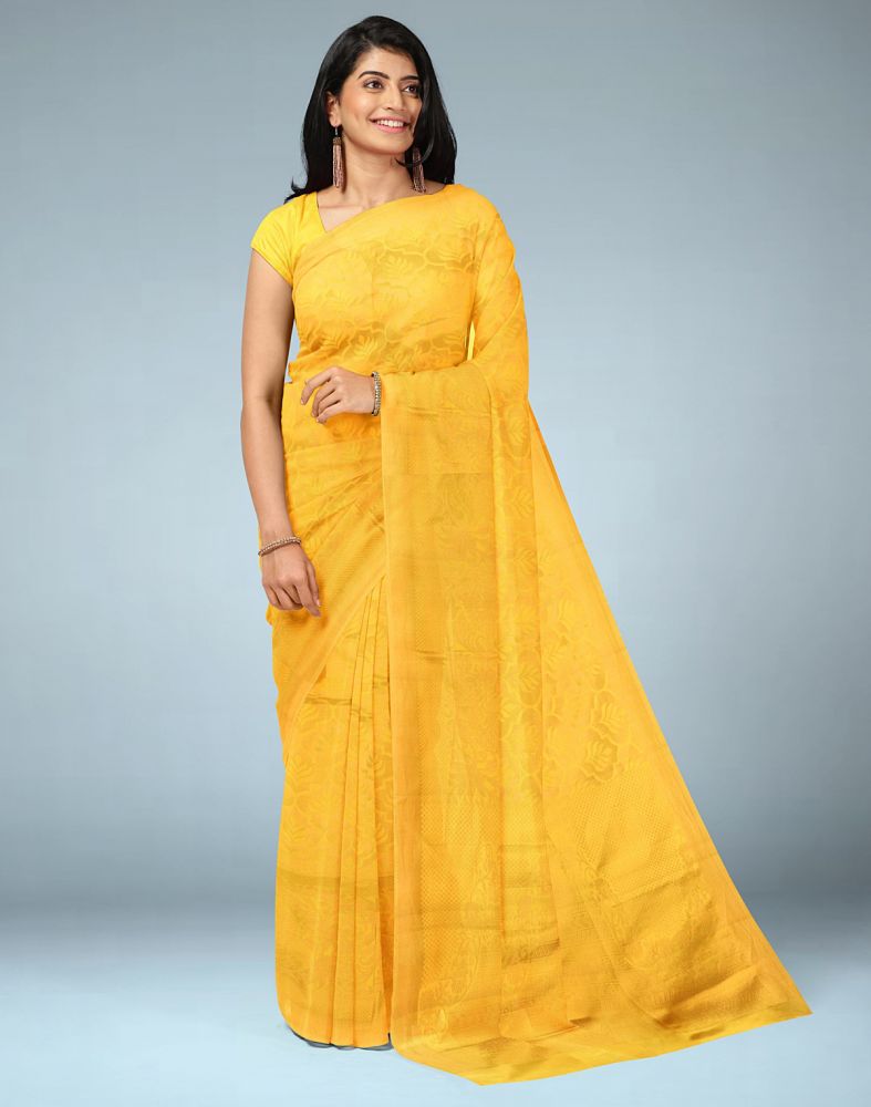 Yellow Floral Zari Coimbatore Pattu Saree