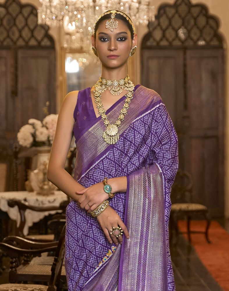 Purple Geometric Print Param Patola Saree