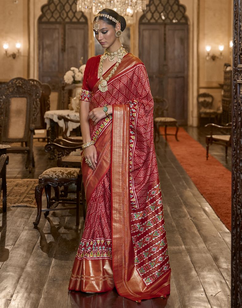 Maroon Geometric Print Param Patola Saree