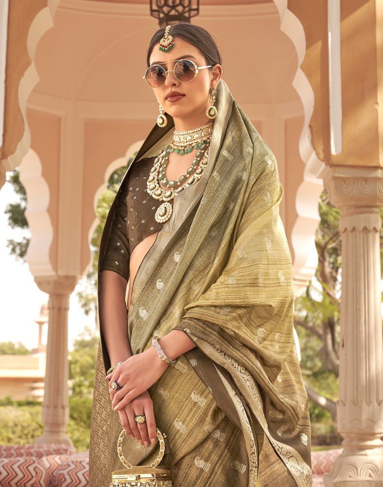 Light Green Paisley Print Patola Silk Saree