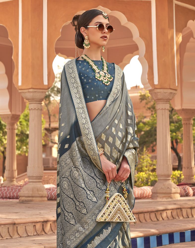 Fashionable Grey Coloured Patola Silk Saree