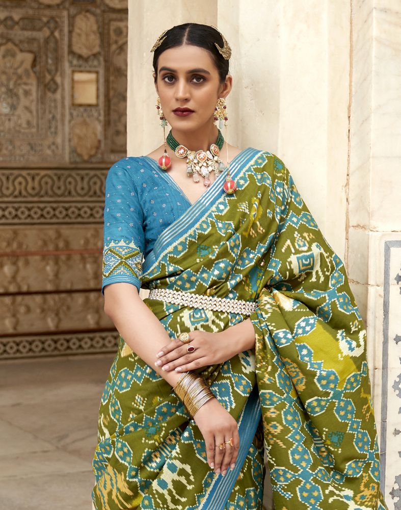 Dark Green Patola Silk Ikat Weaving Saree