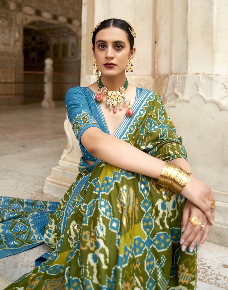 Dark Green Patola Silk Ikat Weaving Saree