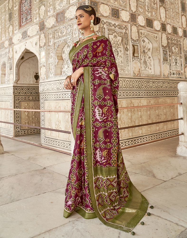 Maroon Ikat woven design Patola Saree