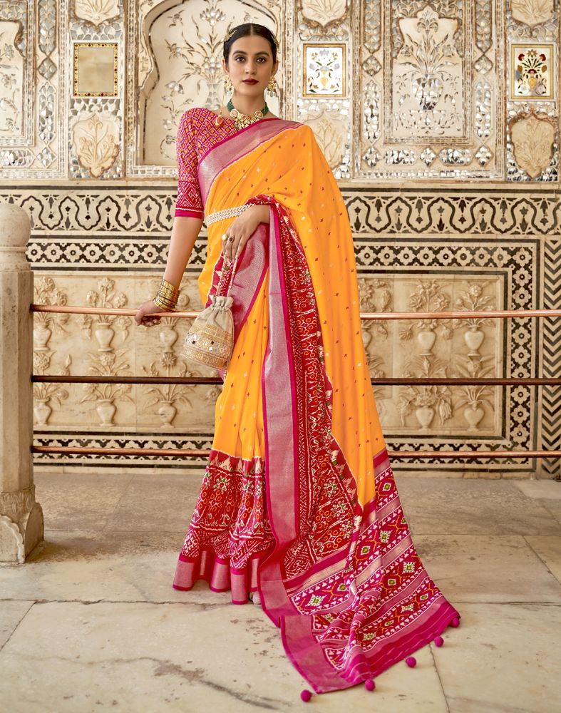 Yellow and Red Ikat Print Patola Saree