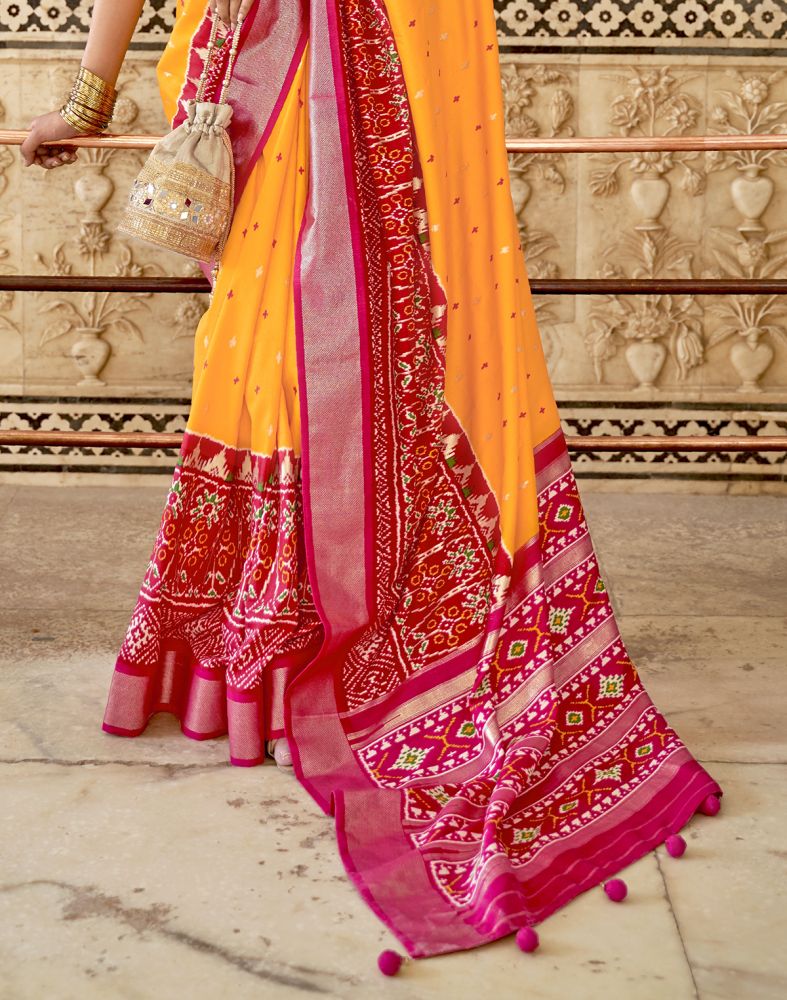 Yellow and Red Ikat Print Patola Saree