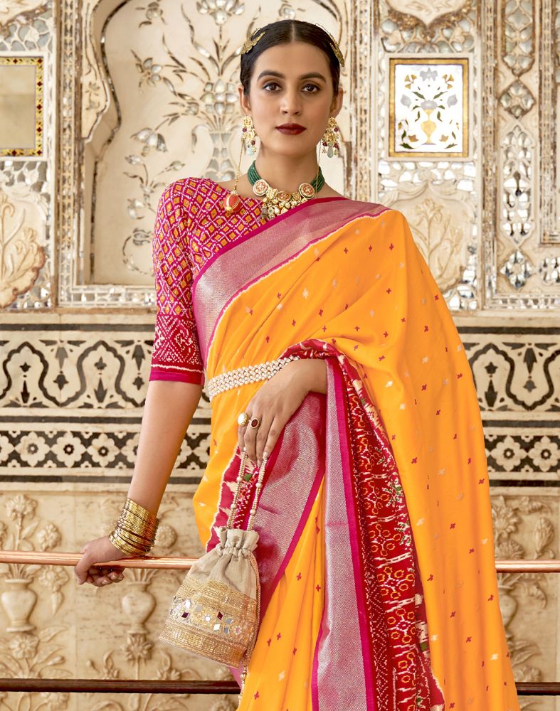 Yellow and Red Ikat Print Patola Saree