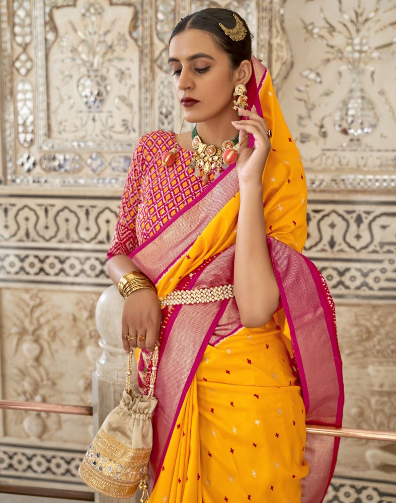 Yellow and Red Ikat Print Patola Saree