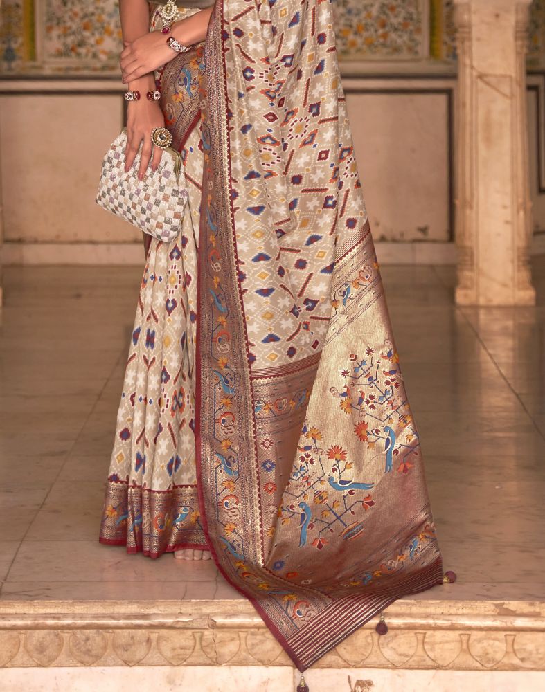 Stylish Brown and Maroon Patola Silk Saree