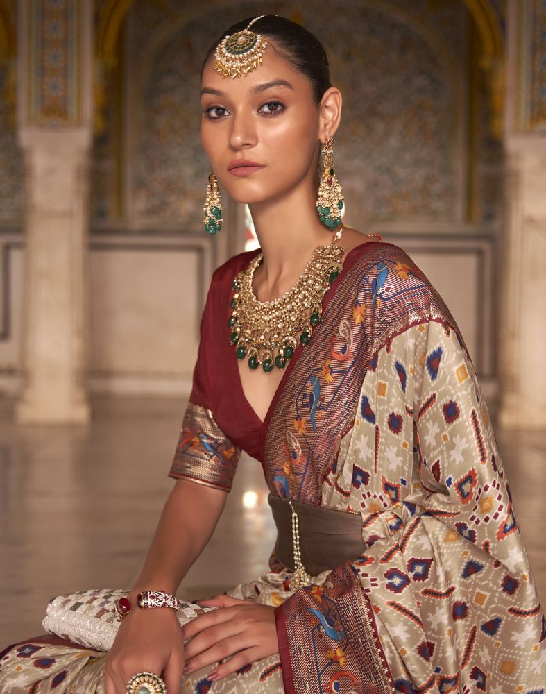 Stylish Brown and Maroon Patola Silk Saree