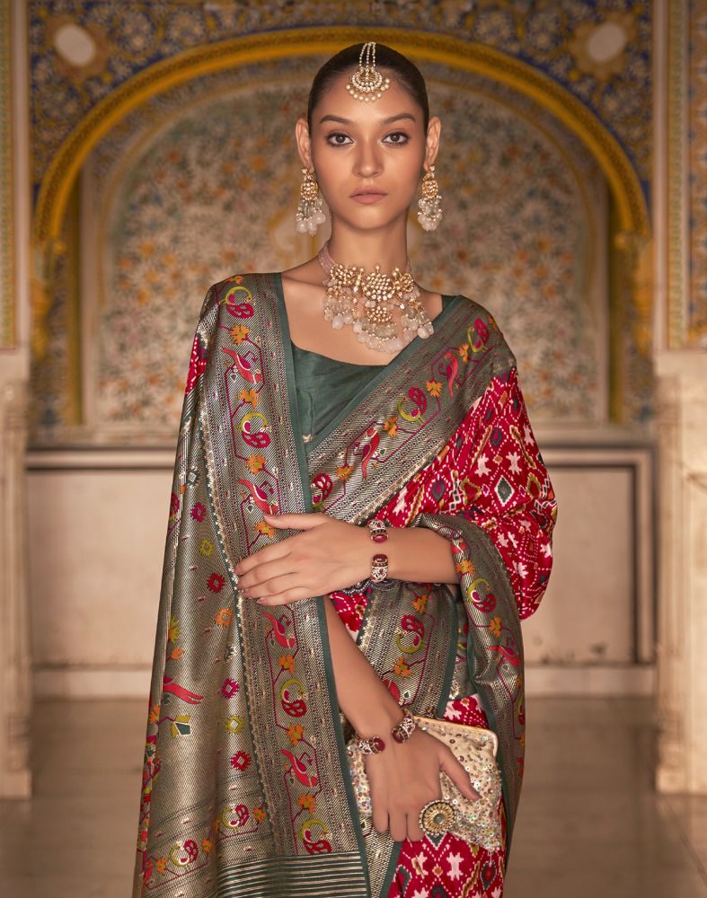 Red and Green Coloured Patola Silk Saree