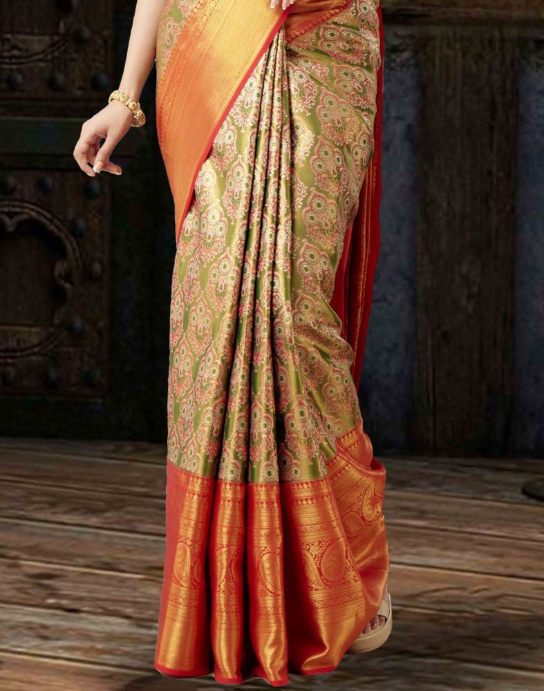Luxurious Mehendi Green Pure Kanchi Tissue Saree