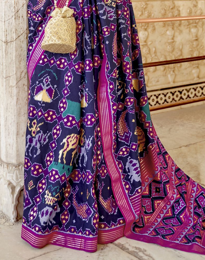 Ikat Pattern Navy Blue Patola Weaving Saree
