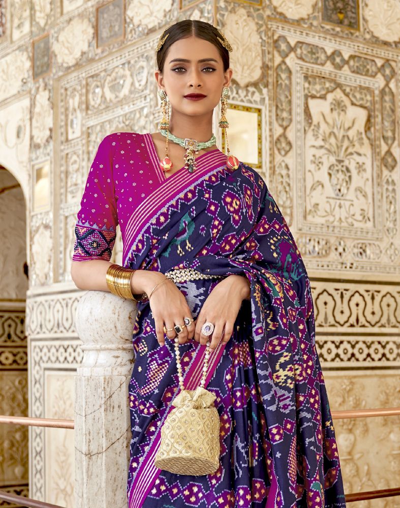 Ikat Pattern Navy Blue Patola Weaving Saree