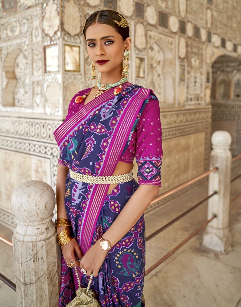 Ikat Pattern Navy Blue Patola Weaving Saree