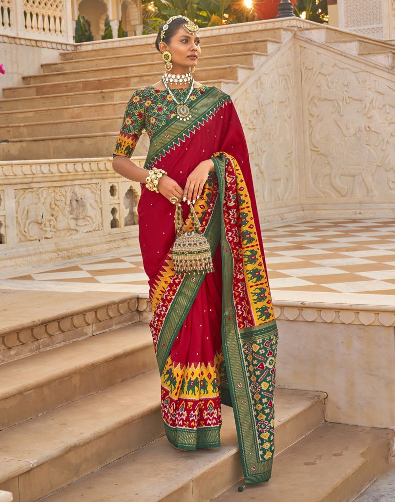 Light Maroon Coloured Patola Mirror work Saree