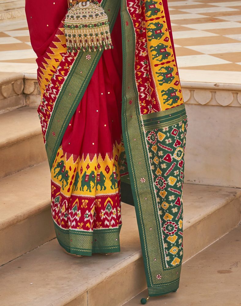 Light Maroon Coloured Patola Mirror work Saree