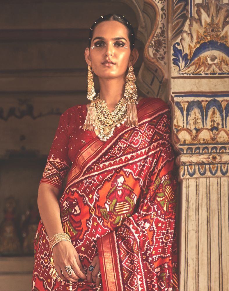 Exclusive Maroon Ikat Patola Weave Saree