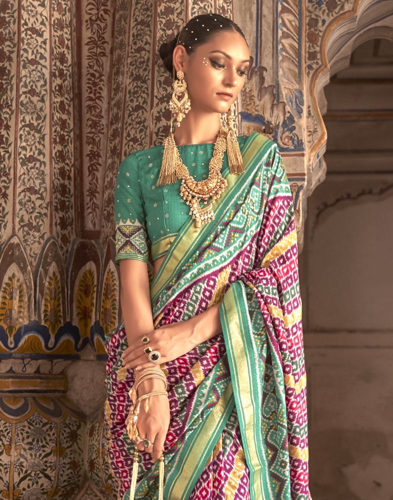Pecan Pink Colour Ikat Print Patola Saree