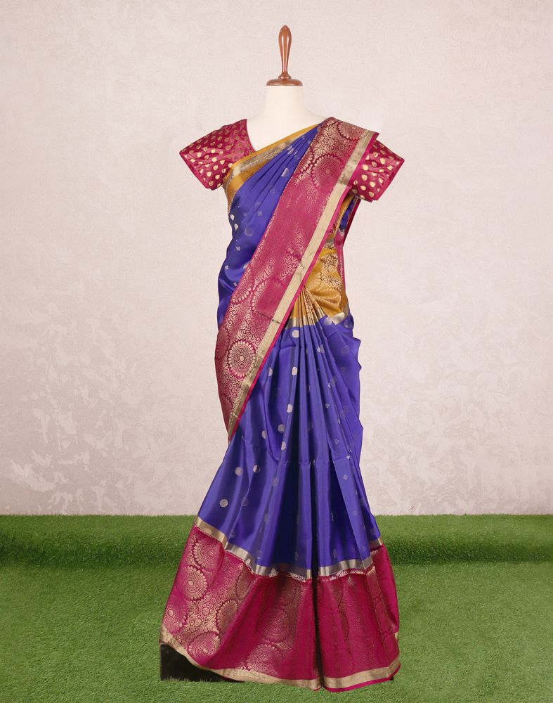 Light Weight Coimbatore Pattu Royal Blue Colour Ganga Jamuna Border Saree