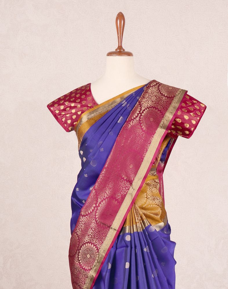 Light Weight Coimbatore Pattu Royal Blue Colour Ganga Jamuna Border Saree