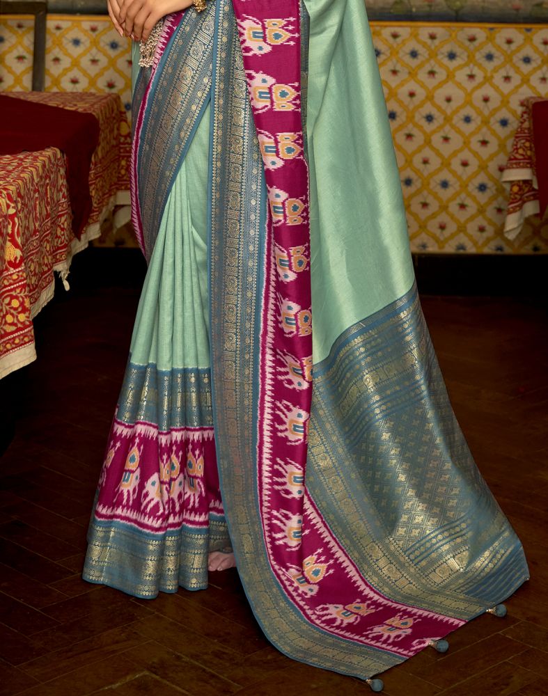 Light Green Patola Contrast Saree