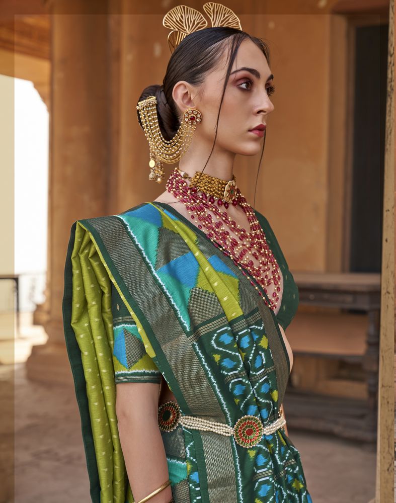 Parrot Green Butta Patola Fancy Saree