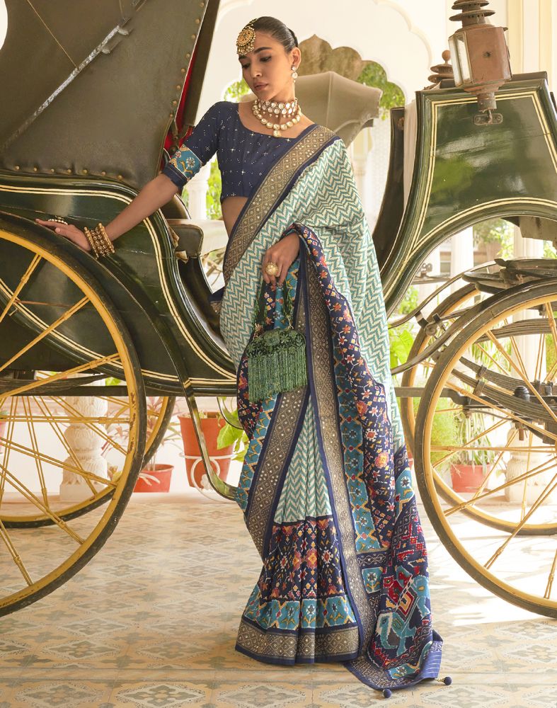 Light Blue Colour Patola Beads work Saree