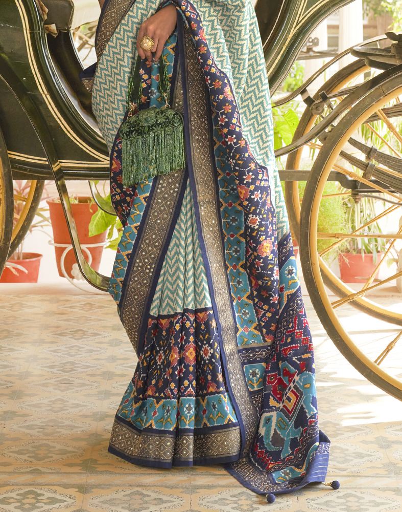 Light Blue Colour Patola Beads work Saree