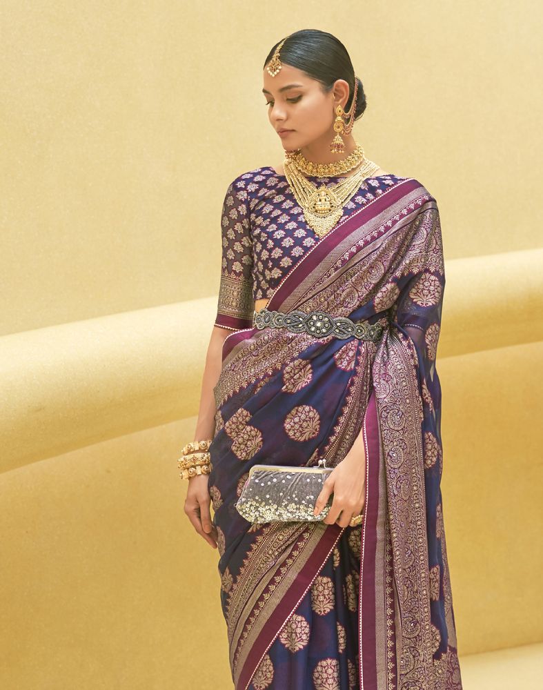Navy Blue Botanical Patola Fancy Saree