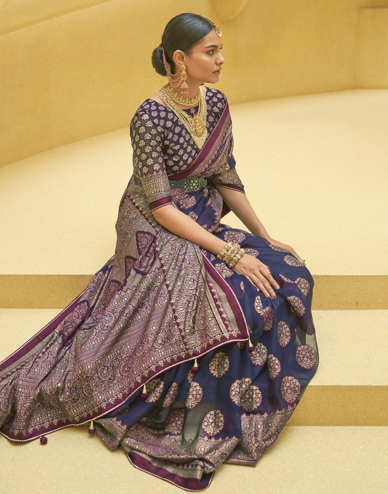 Navy Blue Botanical Patola Fancy Saree