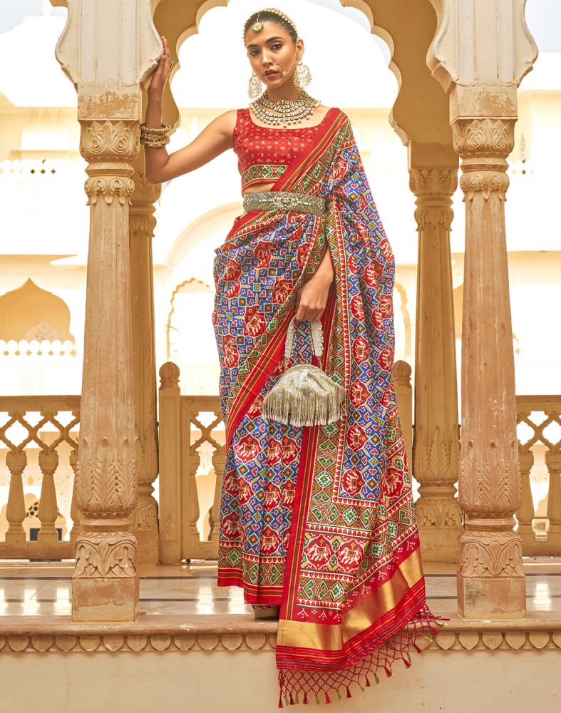 Indigo Blue Floral Design Patola Saree