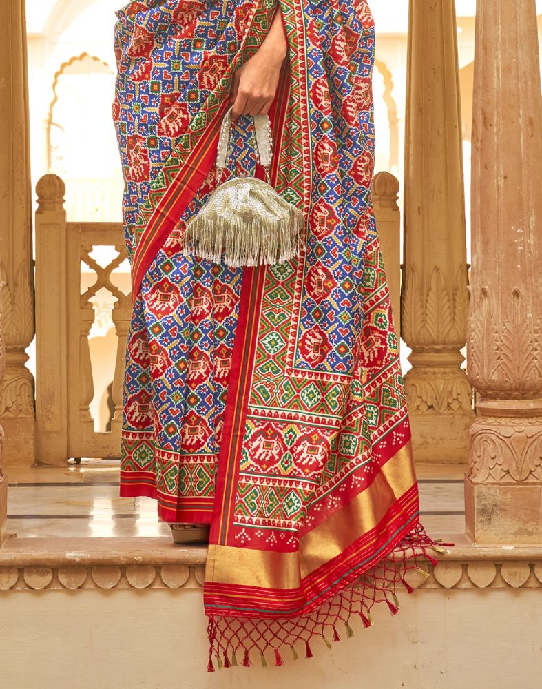 Indigo Blue Floral Design Patola Saree