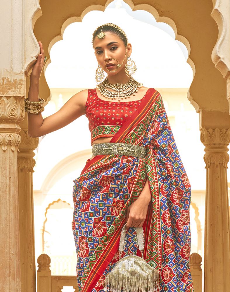 Indigo Blue Floral Design Patola Saree