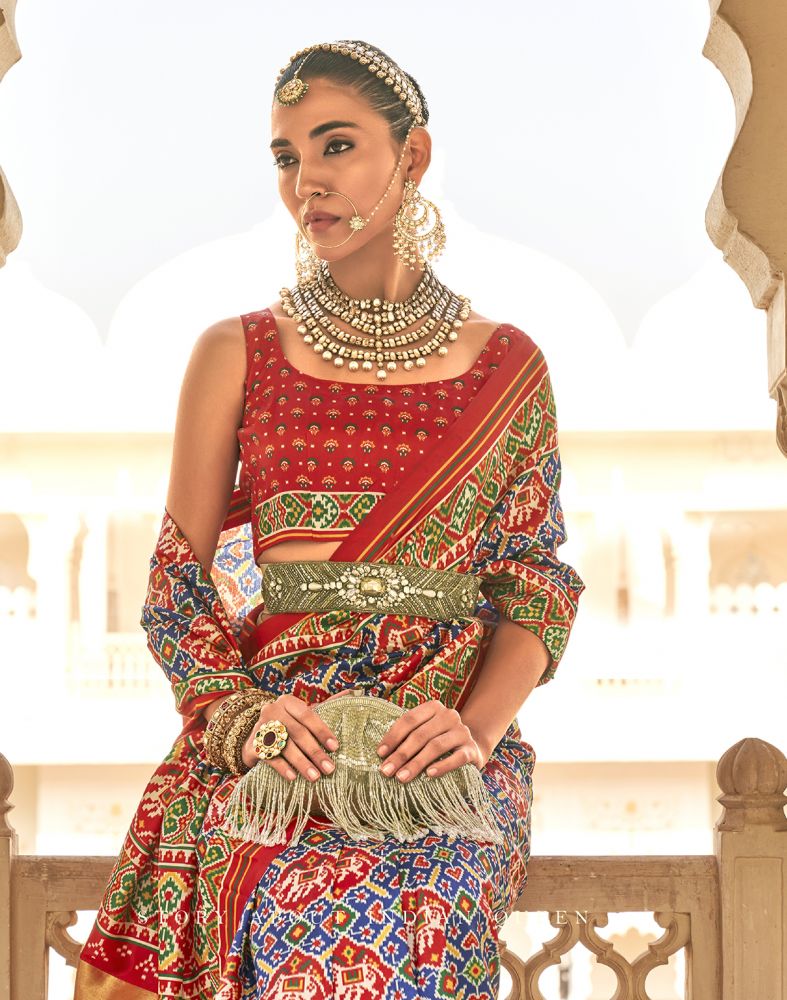 Indigo Blue Floral Design Patola Saree