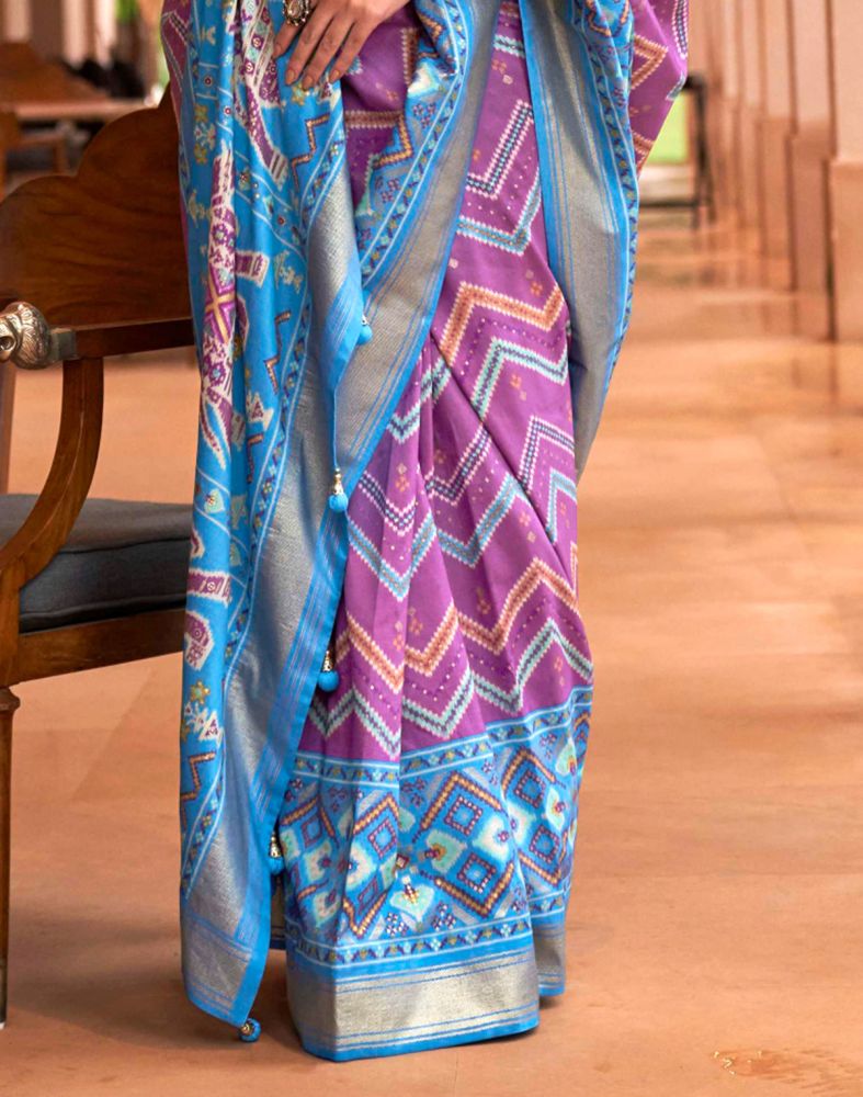 Dazzling Purple Chevron Print Patola Saree