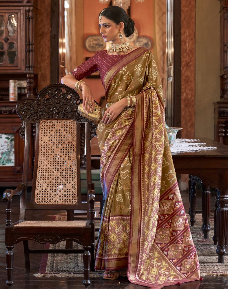 Brown Ikat Print Patola Silk Saree