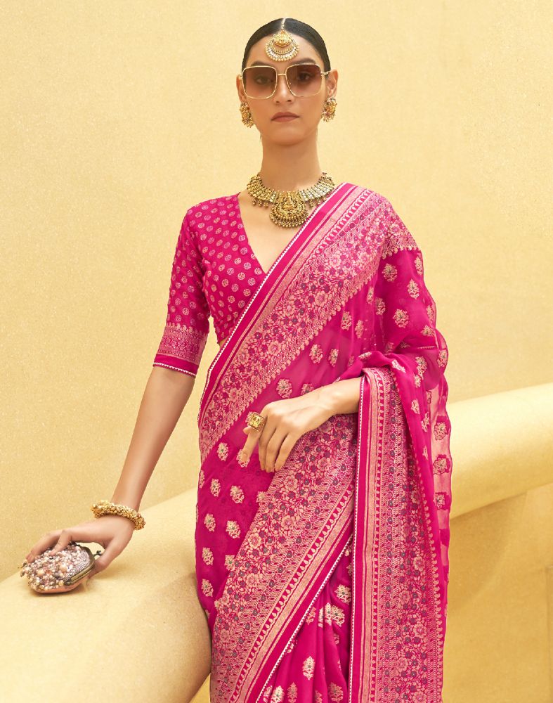 Pink Floral Patola Fancy Saree