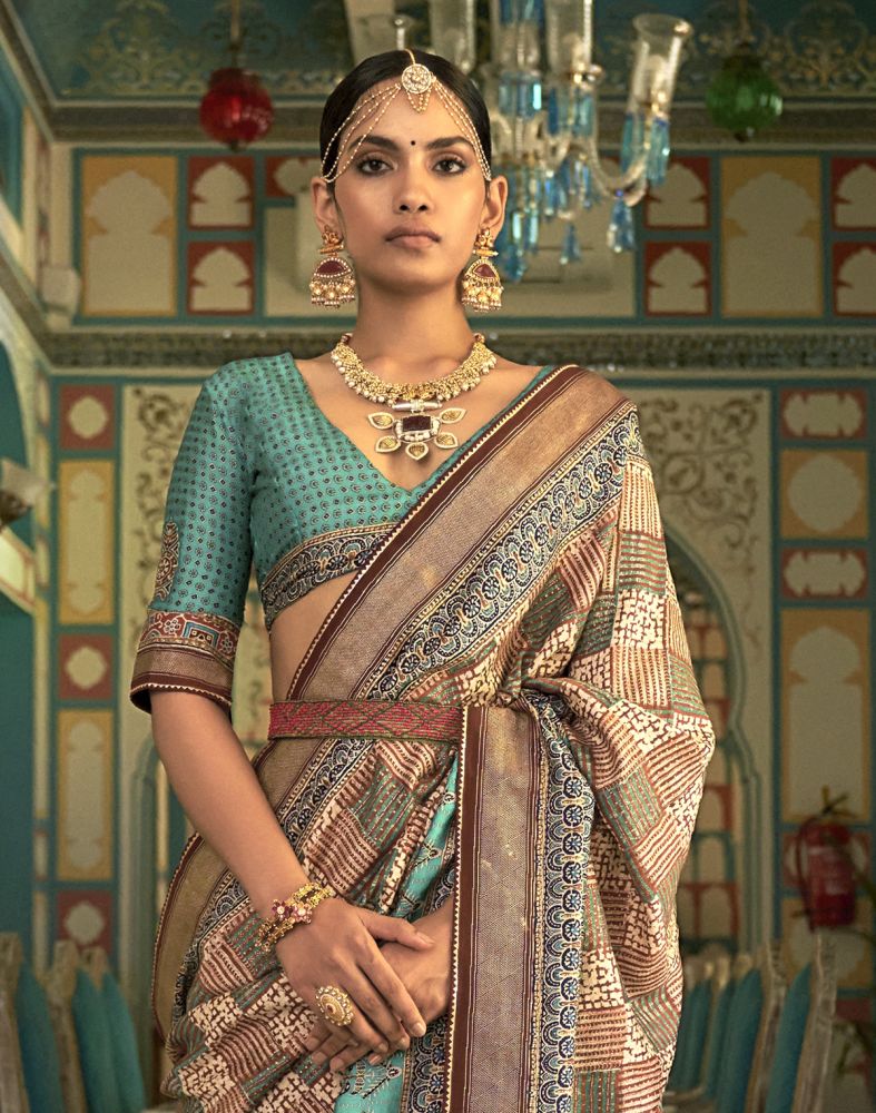 Light Brown Geometric Print Banaras Silk Patola Saree