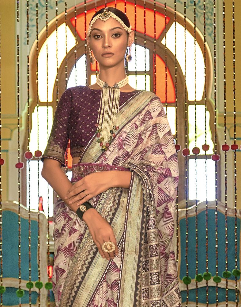 Purple Geometric Print Banaras Silk Patola Saree