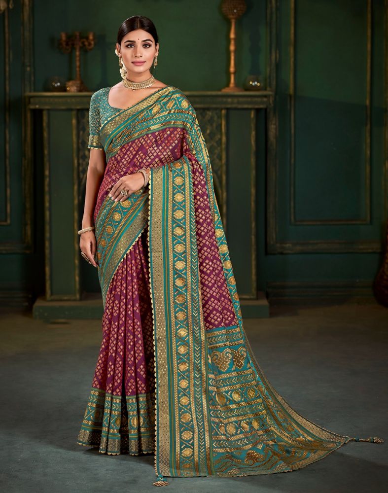 Maroon Geometric Print Patola Saree