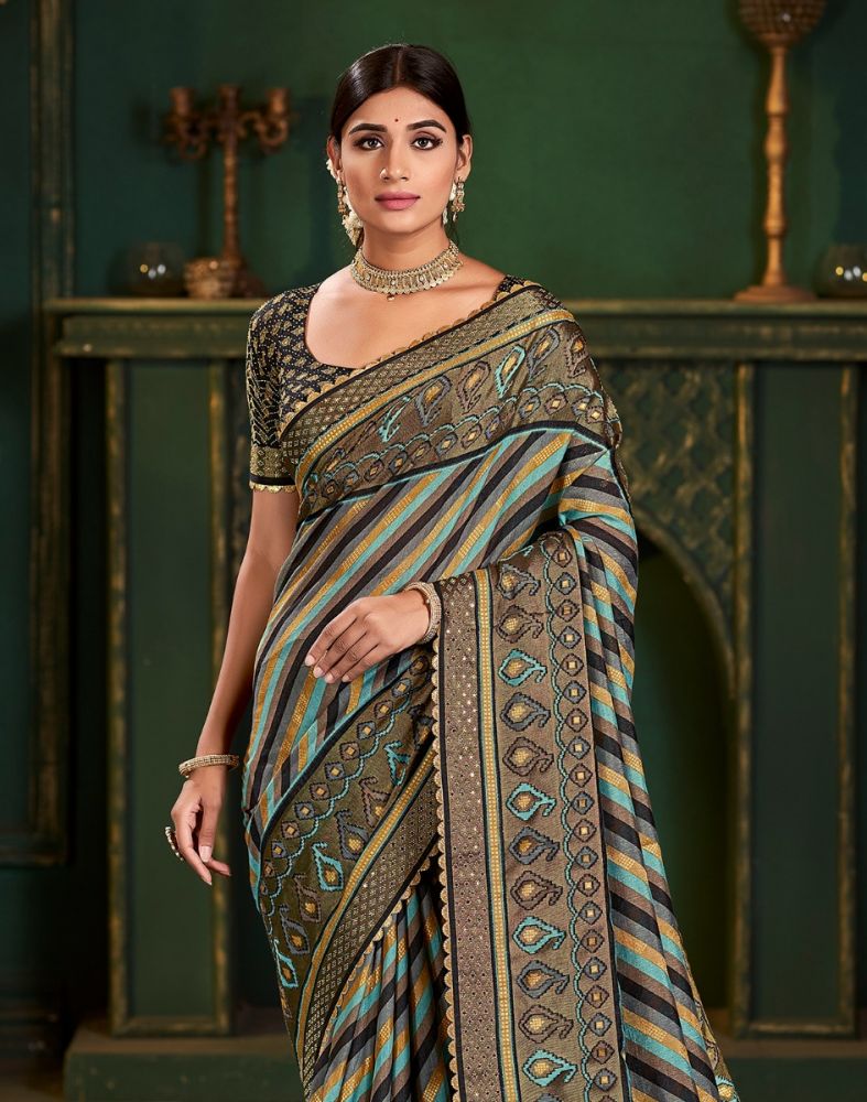 Multi Color Striped Pattern Patola Saree