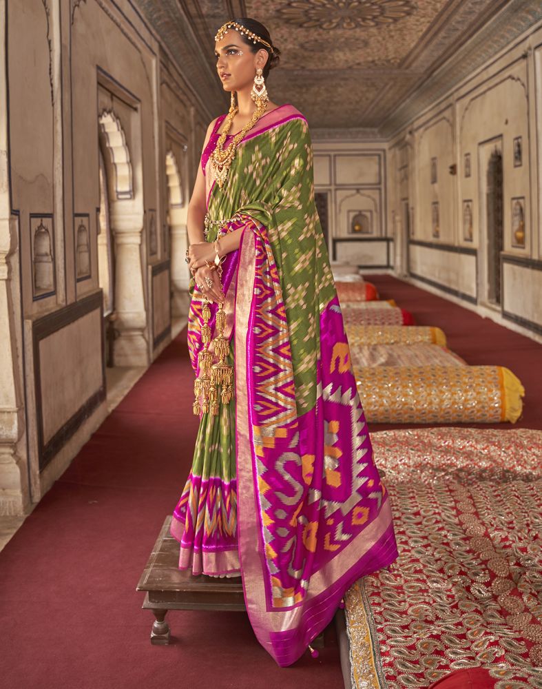 Magnificent Green Ikat Print Patola Silk Saree